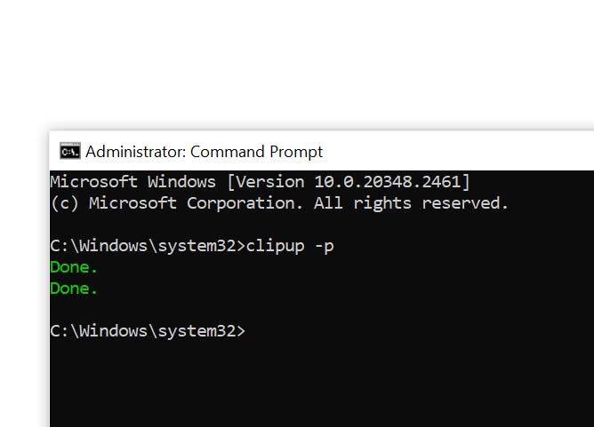 clipup -p in cmd
